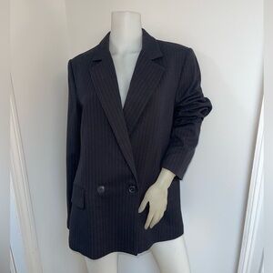 Mango Bankers Pinstripe Double Breasted Blazer Medium